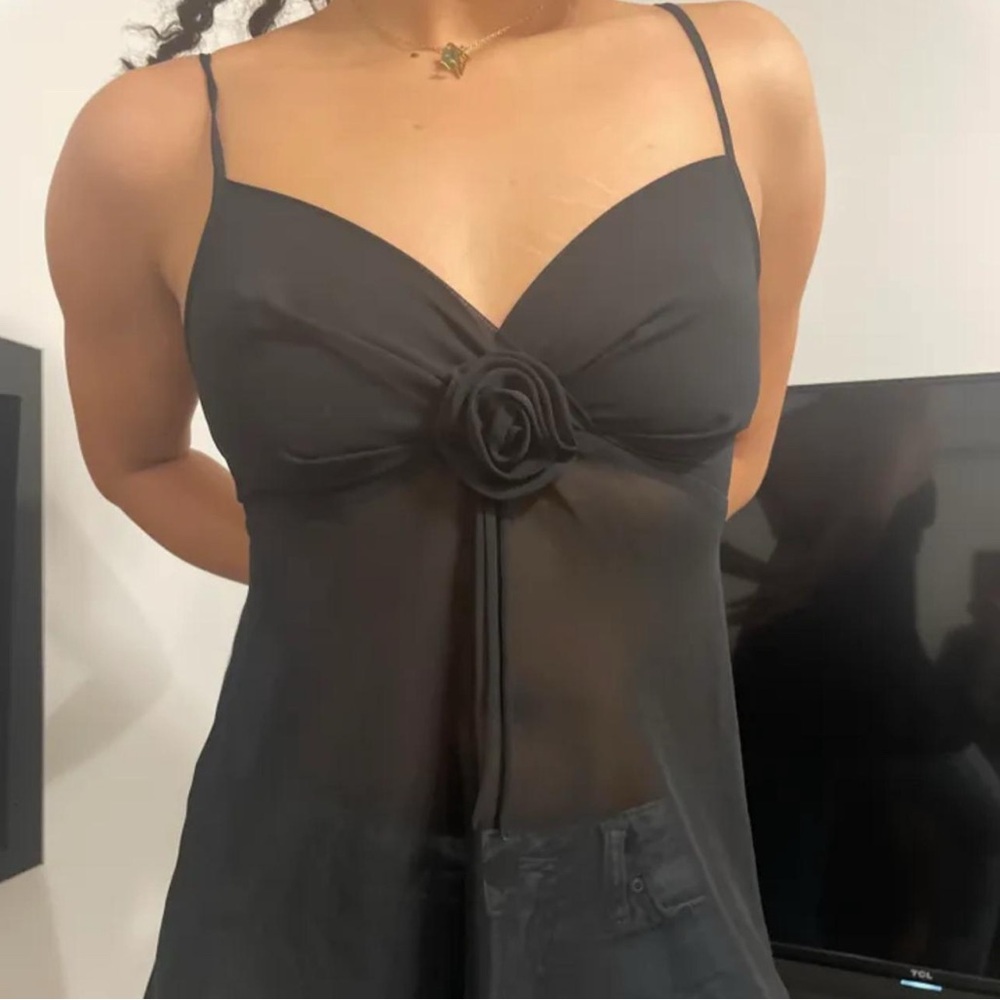 Elegant Black Sheer Top with Floral Detail
